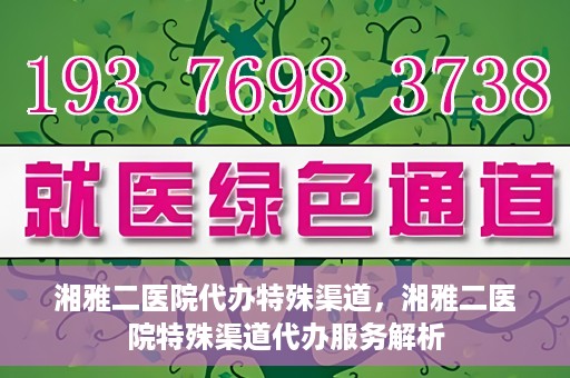 湘雅二医院代办特殊渠道，湘雅二医院特殊渠道代办服务解析